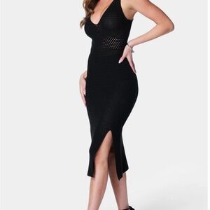 bebe Black Sleeveless Knit Midi Dress with Front Slit